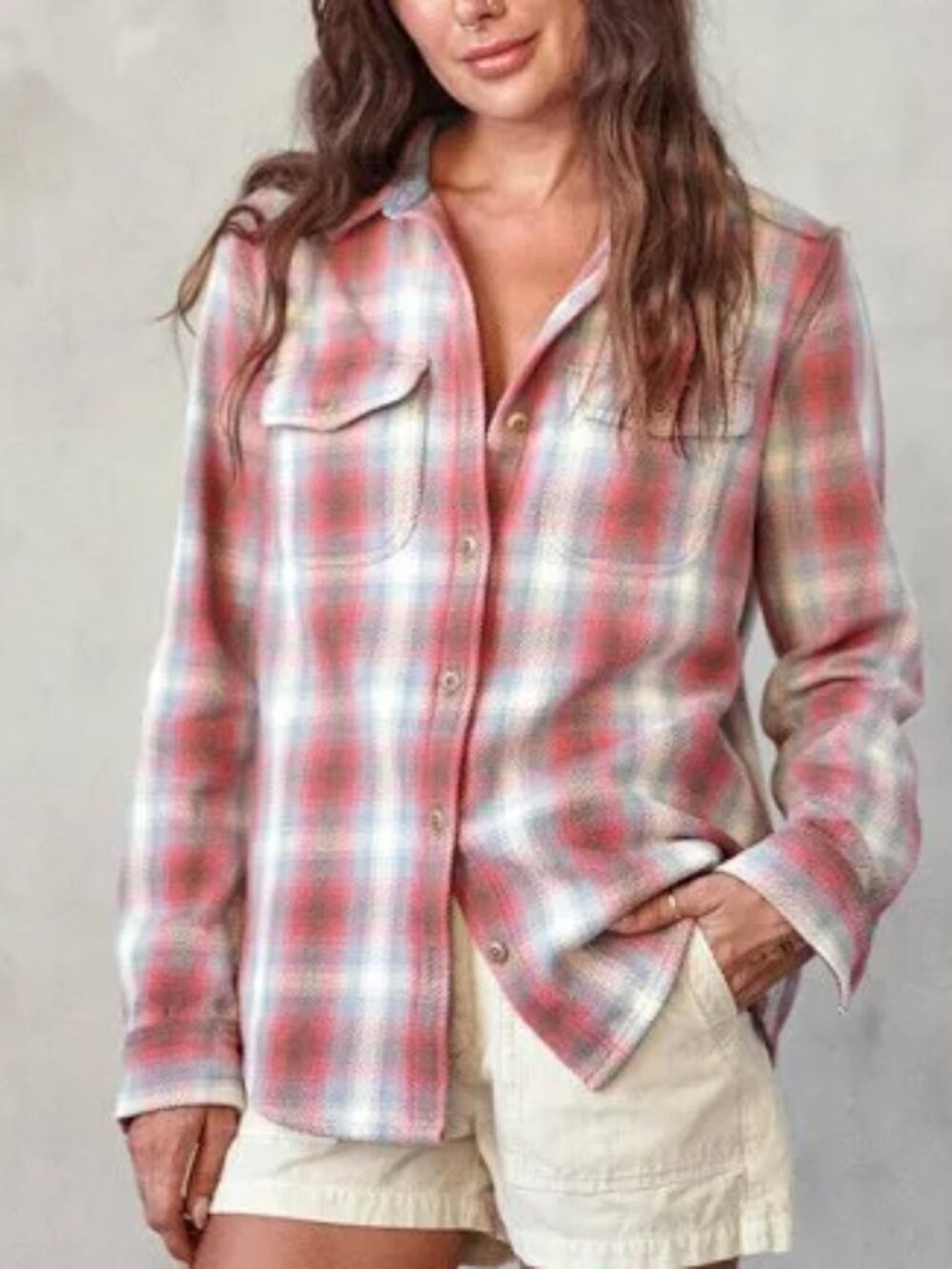 Outerknown Red and Blue Plaid Blanket Button-Down Shirt